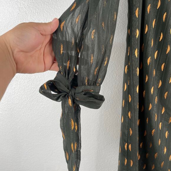 Banana Republic Olive Green Gold lined Short Dress Sheer Sleeves size 2 Evening - Picture 3 of 13